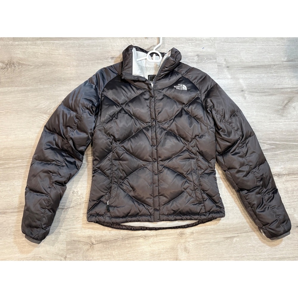 The North Face Womens 550 Down Puffer Jacket Black Diamond Quilt Full Zip Small